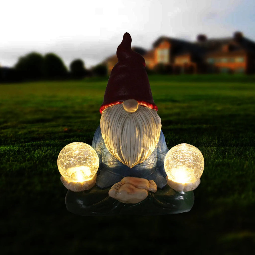 Solar-powered resin dwarf doll garden ornament with faceless old man design measuring 27x20cm