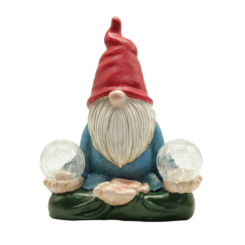 Solar-powered resin dwarf doll garden ornament with faceless old man design measuring 27x20cm