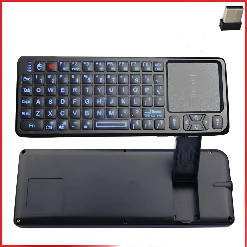 Black mini wireless teaching keyboard with touch screen measuring 151mm long