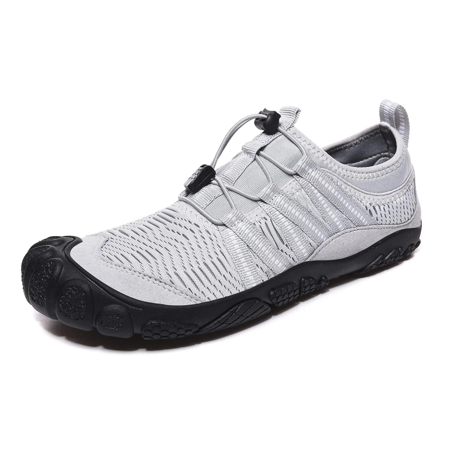 Elastic band outdoor water shoes in black with mesh upper and rubber sole
