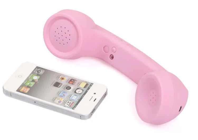 A retro-style Bluetooth wireless phone headset shown in one of its six colour options: black, blue, pink, red, white, or yellow.