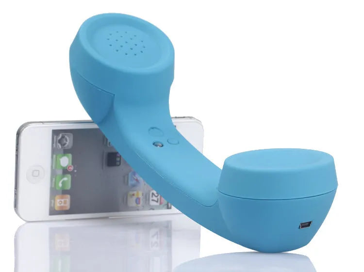 A retro-style Bluetooth wireless phone headset shown in one of its six colour options: black, blue, pink, red, white, or yellow.