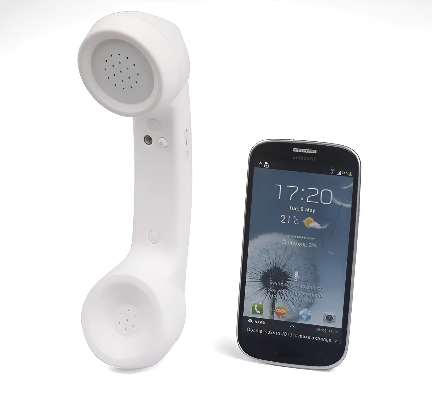A retro-style Bluetooth wireless phone headset shown in one of its six colour options: black, blue, pink, red, white, or yellow.