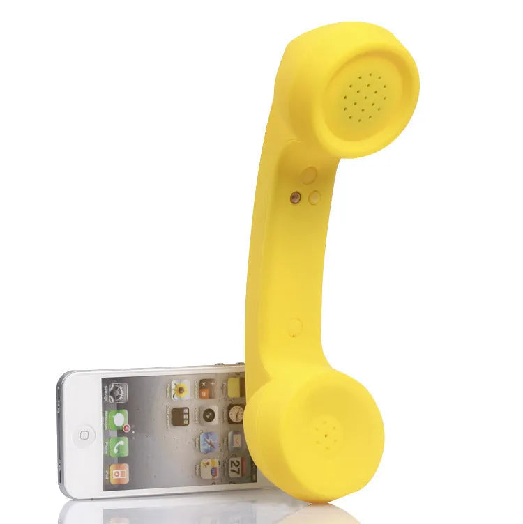 A retro-style Bluetooth wireless phone headset shown in one of its six colour options: black, blue, pink, red, white, or yellow.