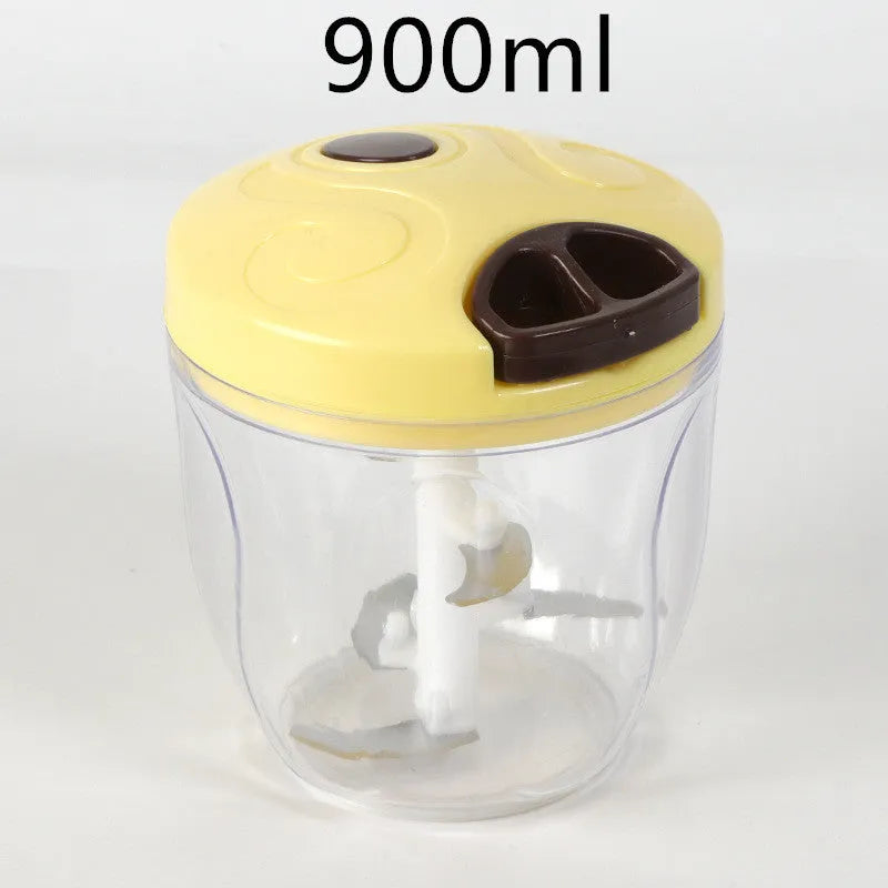 Green manual kitchen chopper shredder with three stainless steel blades and 500ml capacity container