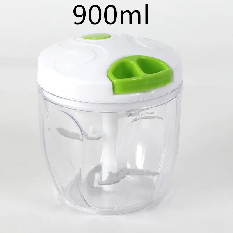 Green manual kitchen chopper shredder with three stainless steel blades and 500ml capacity container