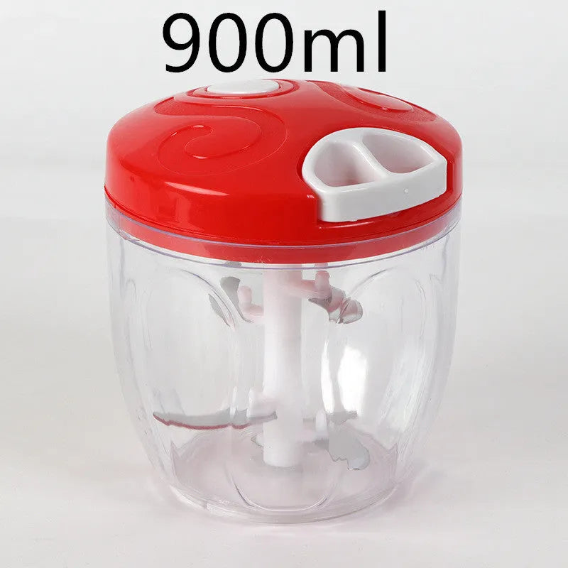 Green manual kitchen chopper shredder with three stainless steel blades and 500ml capacity container