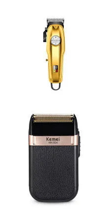 Double mesh razor KM-1102 in black with silver stitch, rechargeable USB, 11.7 cm length