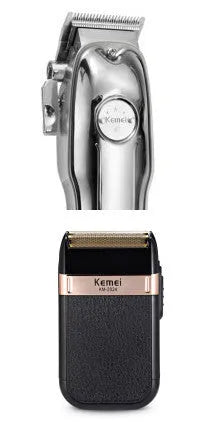Double mesh razor KM-1102 in black with silver stitch, rechargeable USB, 11.7 cm length