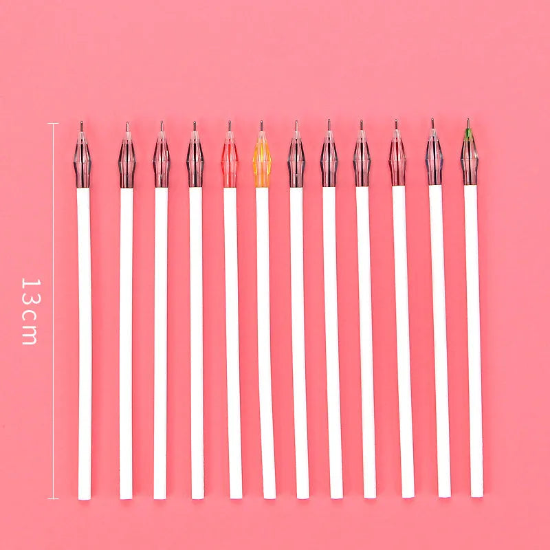Twelve peacock feather design gel pens in assorted colours with fine 0.5mm tips and replaceable refills