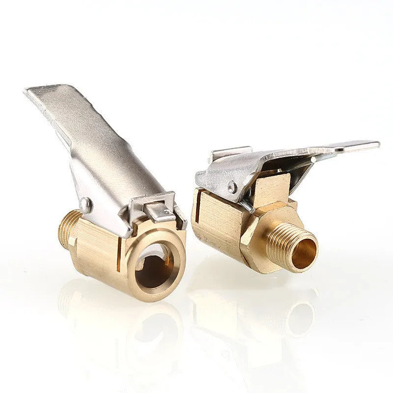 Golden brass air pump quick clip connector with threaded end for tyre inflation