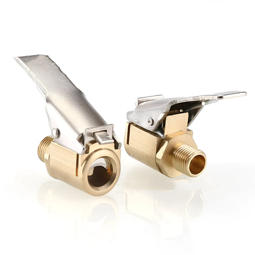 Golden brass air pump quick clip connector with threaded end for tyre inflation