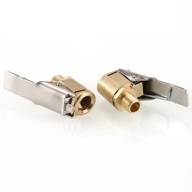 Golden brass air pump quick clip connector with threaded end for tyre inflation