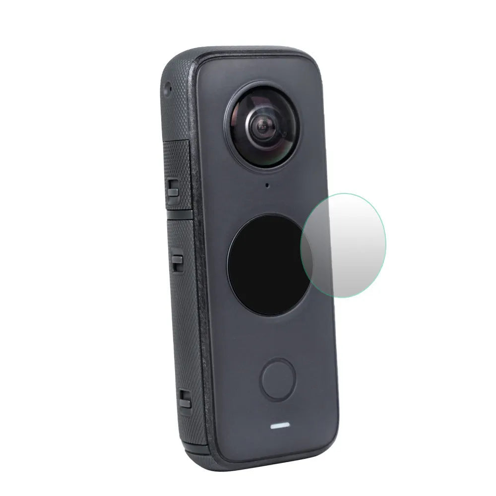 Insta360 ONE X2 tempered glass screen protector in black with cleaning wipe