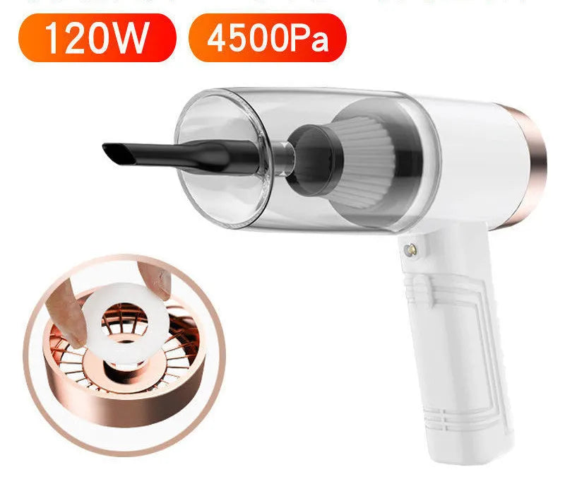 Black portable car vacuum cleaner with ABS shell and multiple suction accessories