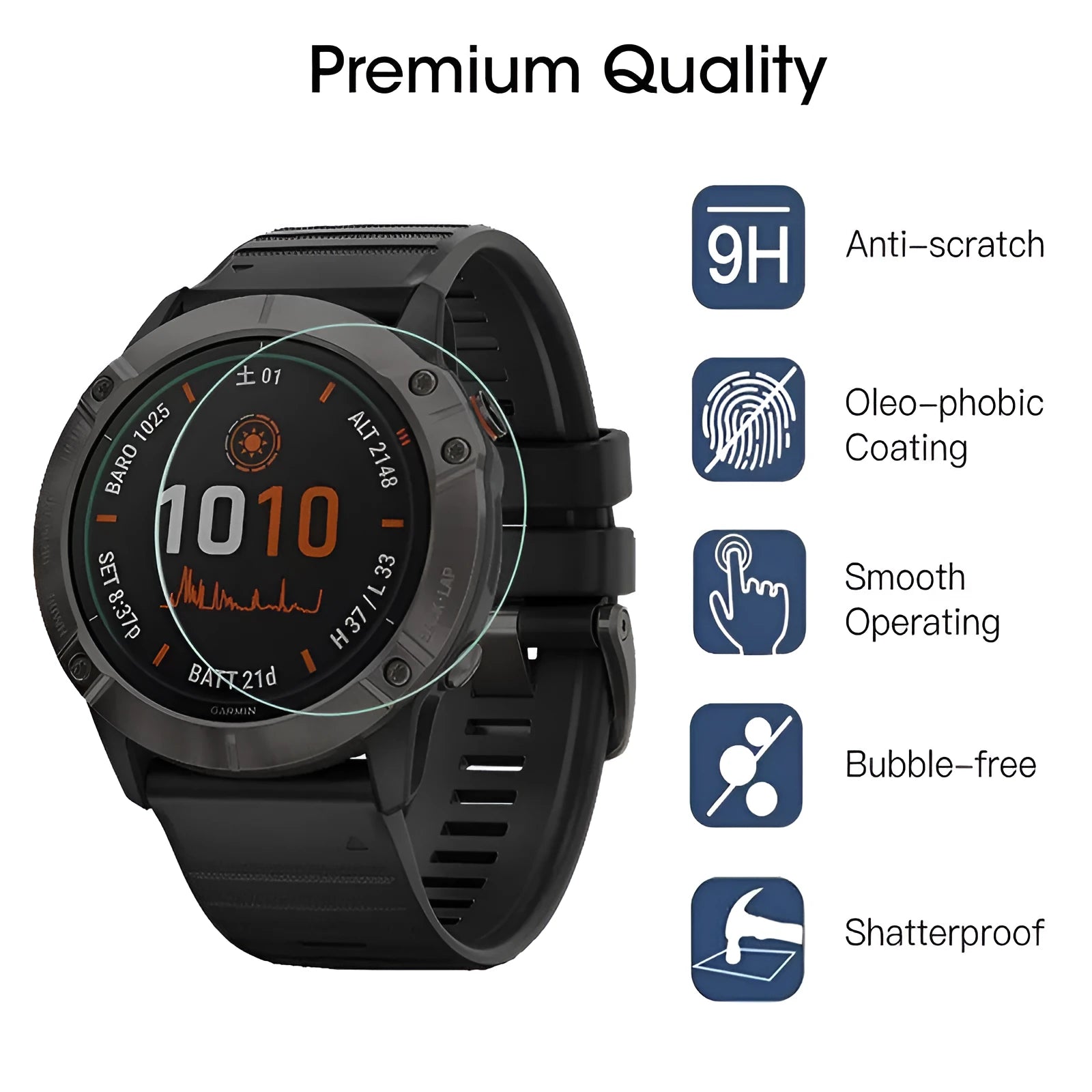 Tempered glass screen protector for Garmin Fenix 6x Pro watch transparent front film