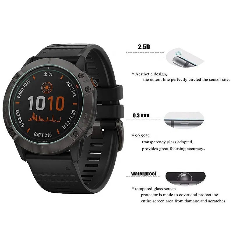 Tempered glass screen protector for Garmin Fenix 6x Pro watch transparent front film