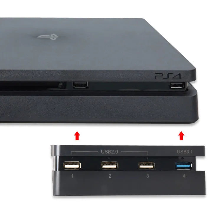 Black PS4 Slim USB hub extension cable with multiple USB ports for console connectivity