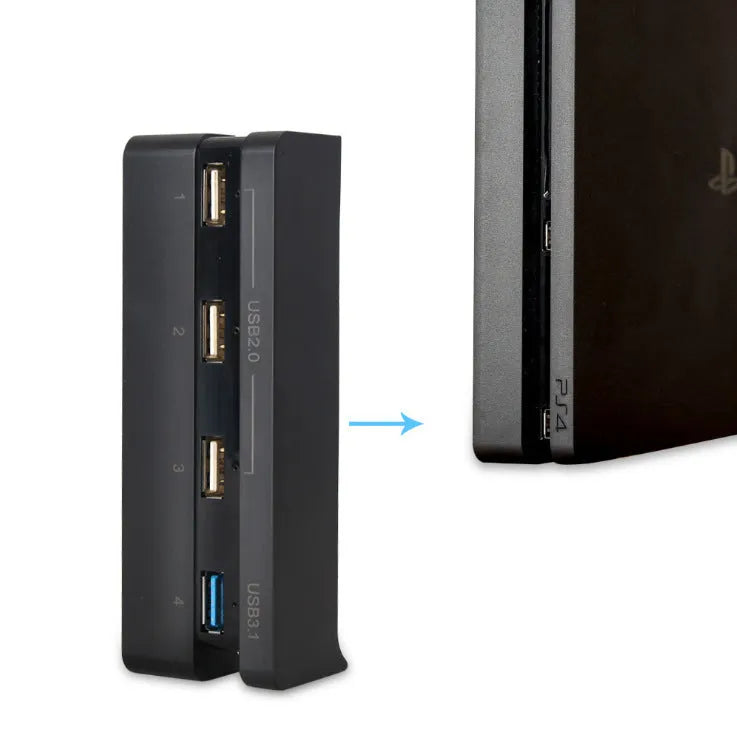 Black PS4 Slim USB hub extension cable with multiple USB ports for console connectivity