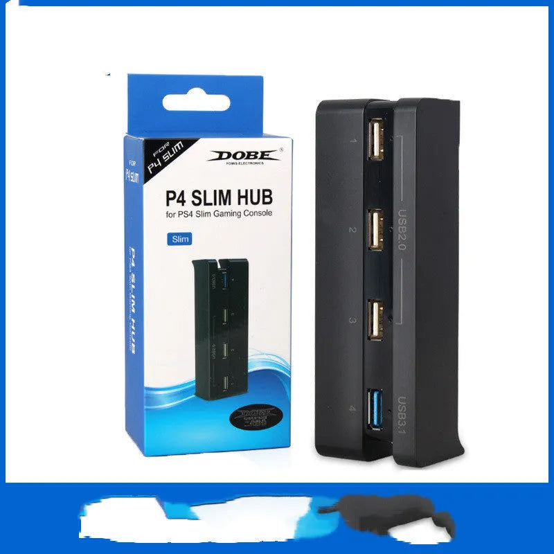 Black PS4 Slim USB hub extension cable with multiple USB ports for console connectivity