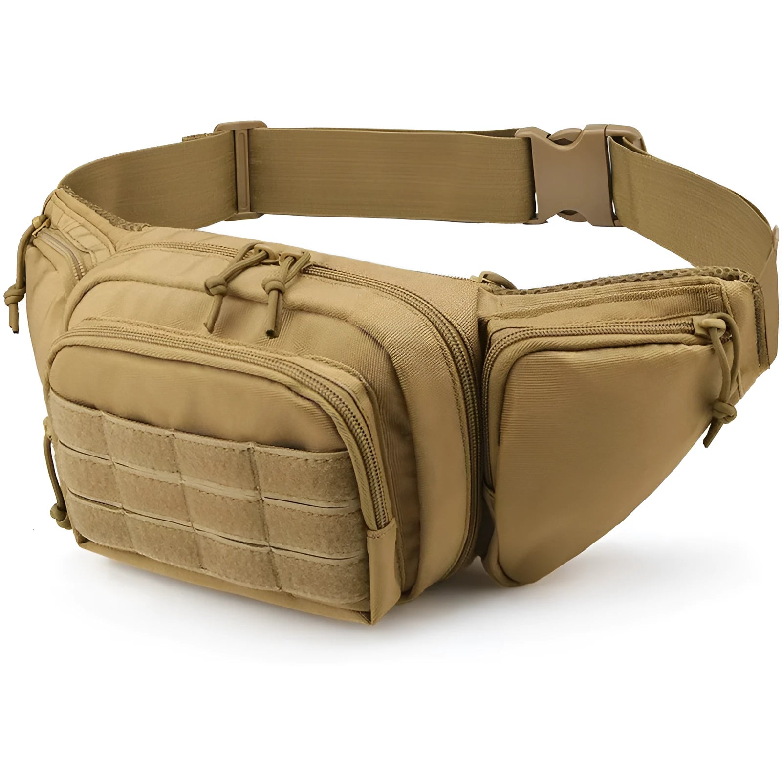 Men's tactical multifunctional waist bag in black with adjustable belt and multiple storage compartments