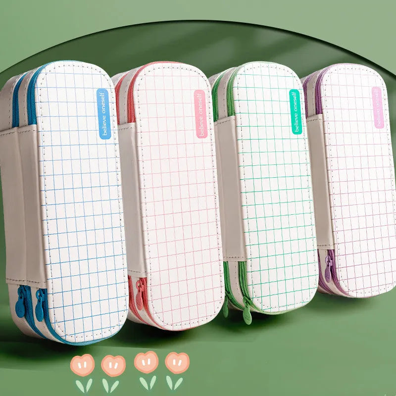 Creative multifunctional pencil case stationery box in light blue with class schedule and DIY stickers