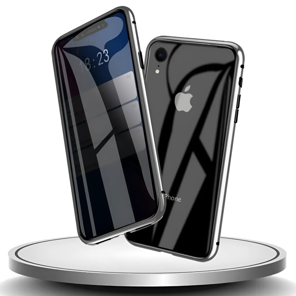 Glass anti-spy clamshell case for iPhone in multiple colours showing geometric pattern