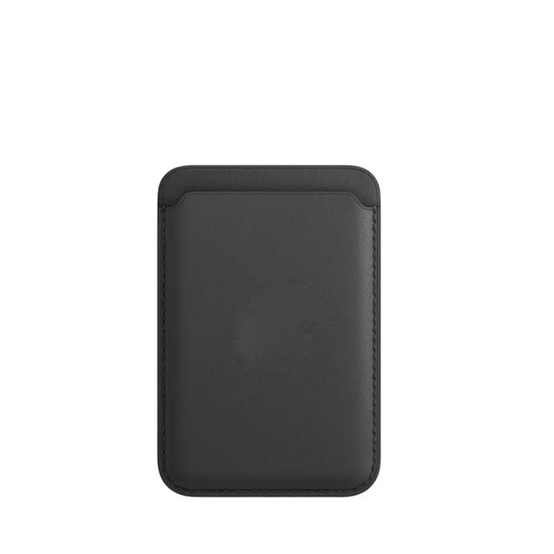 iPhone case with magnetic card holder in PU leather showing black, brown, dark blue, and orange colour options