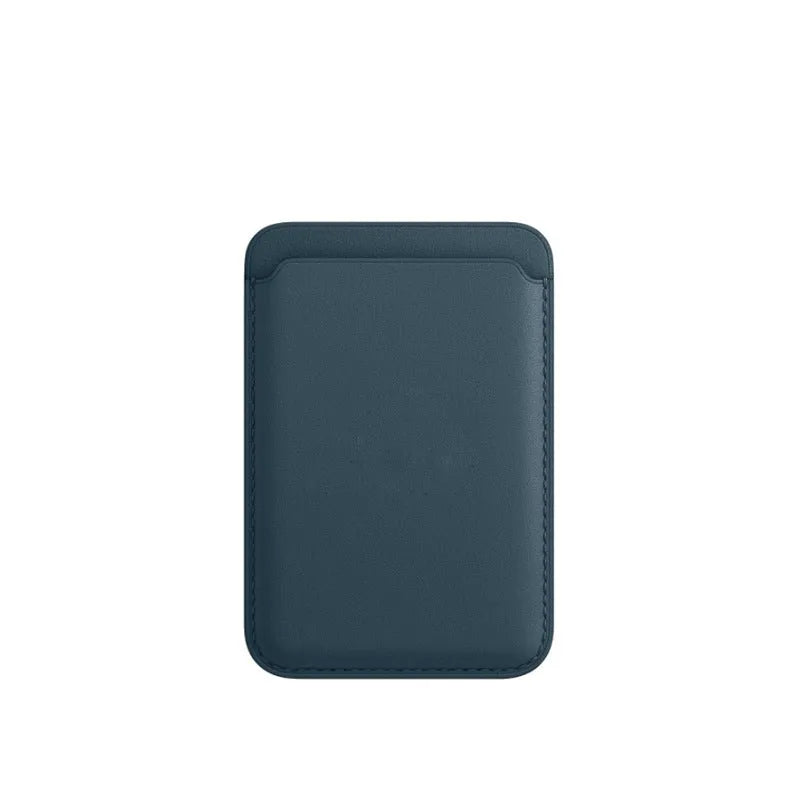 iPhone case with magnetic card holder in PU leather showing black, brown, dark blue, and orange colour options