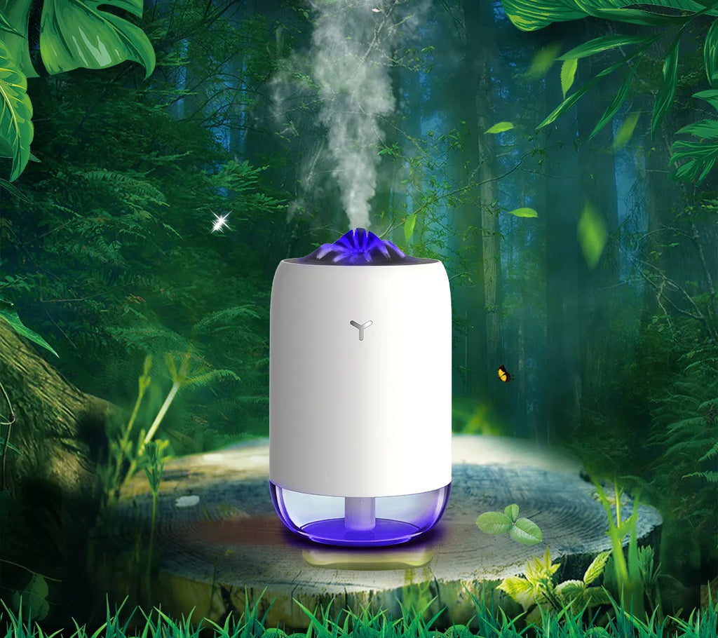 Magic Flame USB humidifier in columnar design with timer control for small rooms