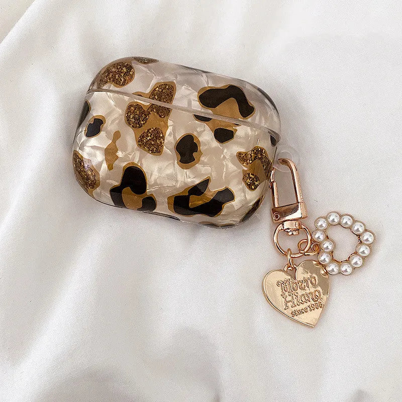 Shell yellow leopard print soft TPU flip case for Apple AirPods Pro headphones