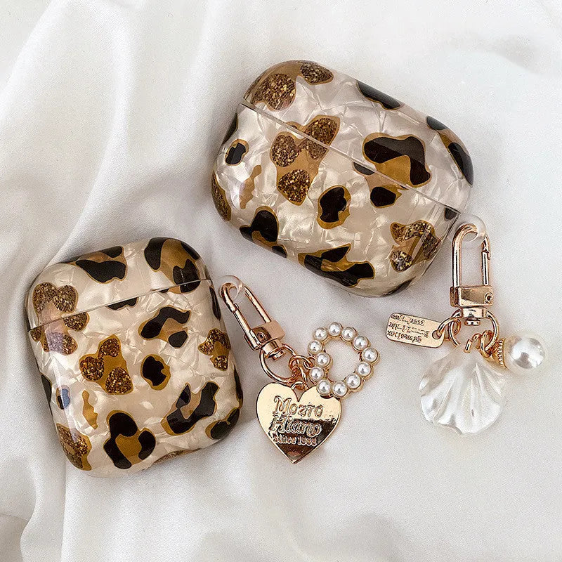 Shell yellow leopard print soft TPU flip case for Apple AirPods Pro headphones