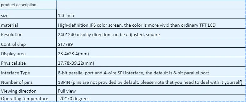 1.3 inch square IPS LCD display panel with 240x240 resolution for electronic projects