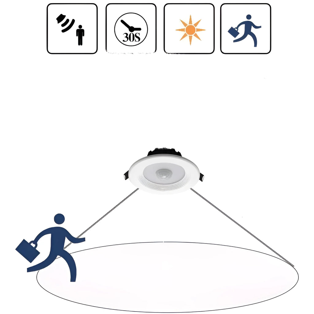 Infrared motion sensing LED down light with aluminium housing for ceiling installation
