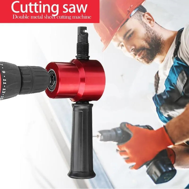 Red metal nibbler cutter tool attachment for drills with rotating head