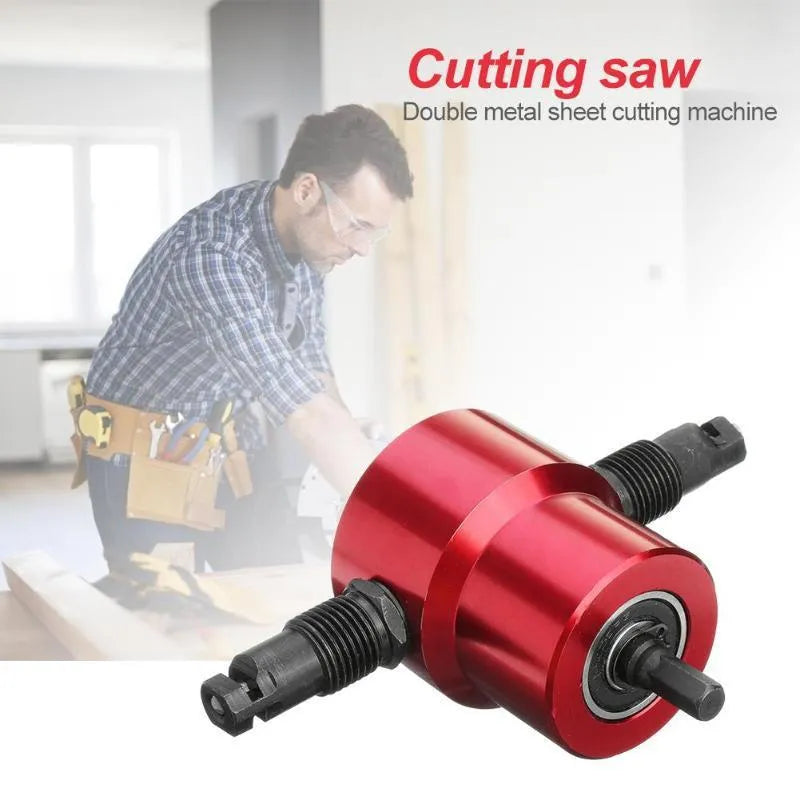 Red metal nibbler cutter tool attachment for drills with rotating head