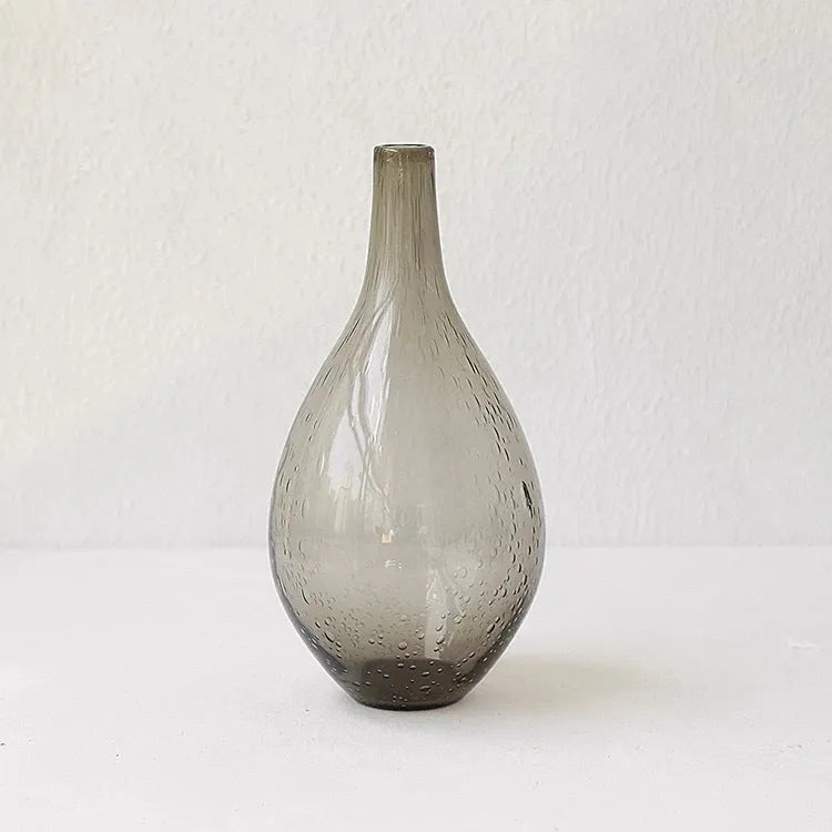Grey geometric bubble glass vase with stained glass construction and textured surface