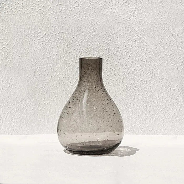 Grey geometric bubble glass vase with stained glass construction and textured surface