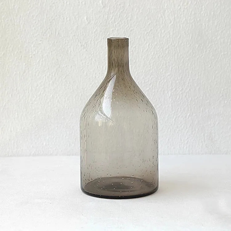 Grey geometric bubble glass vase with stained glass construction and textured surface