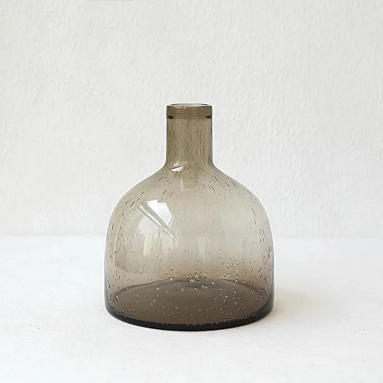 Grey geometric bubble glass vase with stained glass construction and textured surface