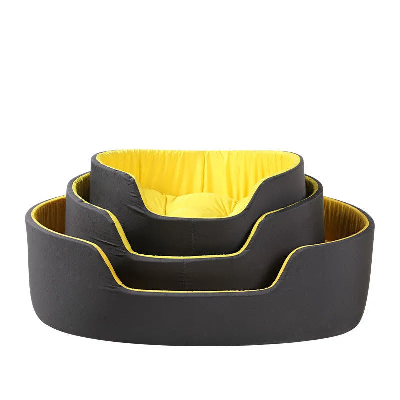 Washable cloth pet kennel for dogs and cats in black or green, showing three size options
