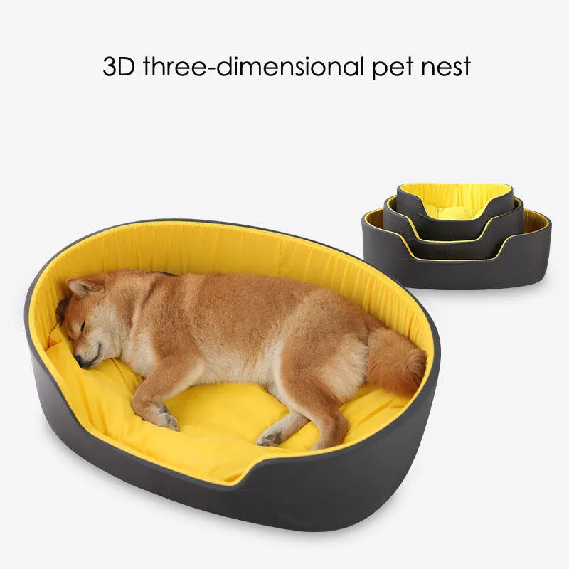 Washable cloth pet kennel for dogs and cats in black or green, showing three size options