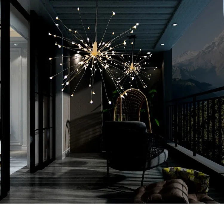 Solar-powered LED meteor shower decorative lights with firework explosion effect for outdoor garden use