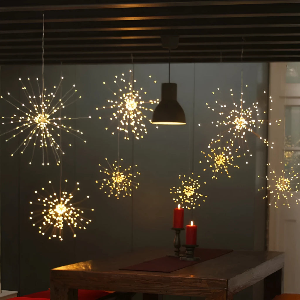 Solar-powered LED meteor shower decorative lights with firework explosion effect for outdoor garden use