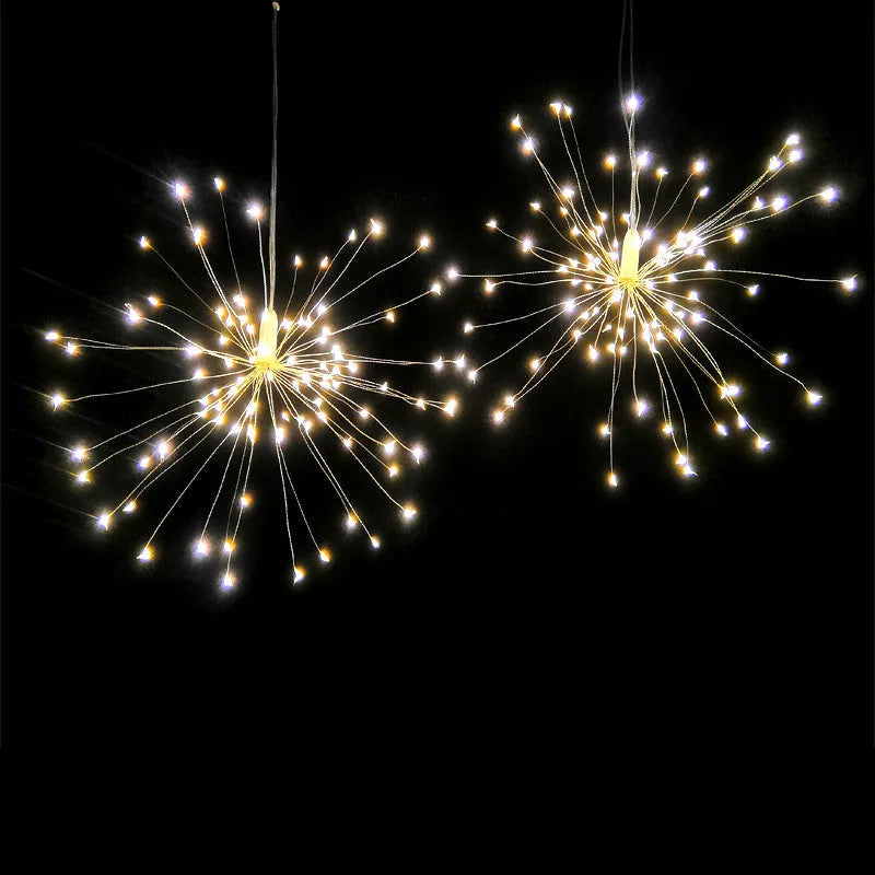 Solar-powered LED meteor shower decorative lights with firework explosion effect for outdoor garden use