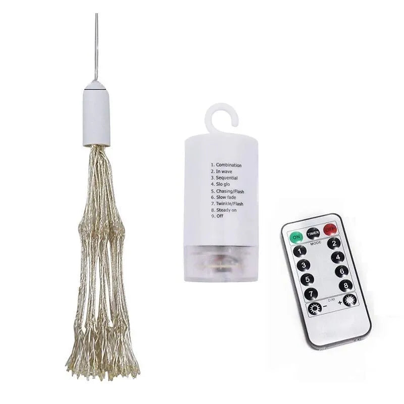 Solar-powered LED meteor shower decorative lights with firework explosion effect for outdoor garden use