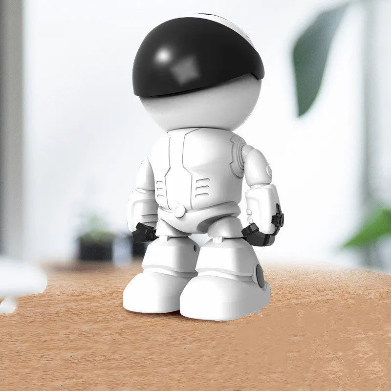 Silver plastic remote HD night vision robot security camera with wide-angle lens and PTZ rotation