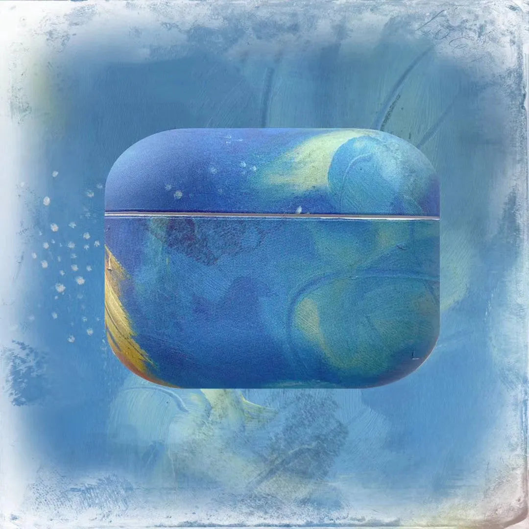 Hard shell protective case for Apple AirPods with watercolour design in pink or blue colours