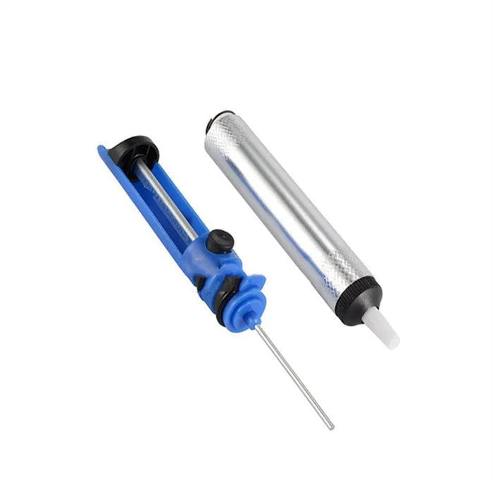 GS-107 manual solder sucker device for electronics desoldering work in blue, gold or silver