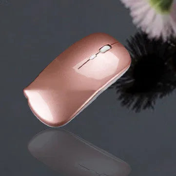 Bluetooth dual-mode rechargeable silent wireless mouse in Black, Gold, Grey, Rose Gold, Silver, White on a desk
